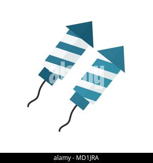 Firework rockets icon in flat design. In white and blue colors for Israel Independence Day holiday concept. Stock Vector