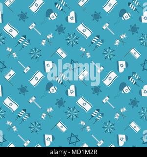 Israel Independence Day holiday flat design icons seamless pattern. Stock Vector