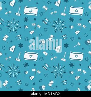 Israel Independence Day holiday flat design icons seamless pattern. Stock Vector