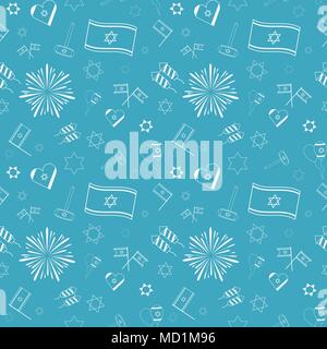 Israel Independence Day holiday flat design white thin line icons seamless pattern. Stock Vector