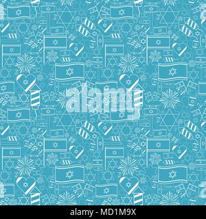Israel Independence Day holiday flat design white thin line icons seamless pattern. Stock Vector