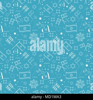 Israel Independence Day holiday flat design white thin line icons seamless pattern. Stock Vector