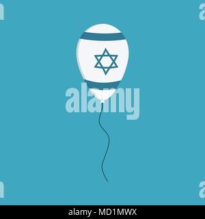 Balloon with israel flag styled icon in flat long shadow design. Israel Independence Day holiday concept. Stock Vector