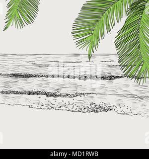 Sea waves sketch. Ocean wave set hand drawn doodle illustration Stock