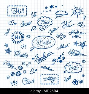 hand lettering Hello on different languages,stock vector illustration ...