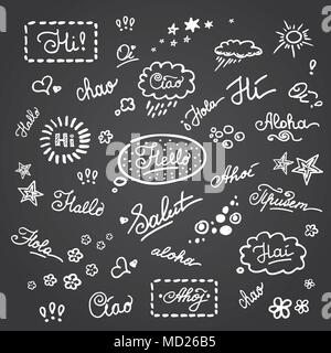 hand lettering Hello on different languages,stock vector illustration ...