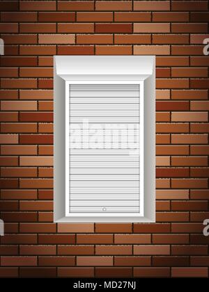 Windows with rolling shutters on brick wall Stock Vector