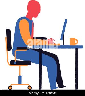 Man work hard at your laptop on the desk Stock Vector