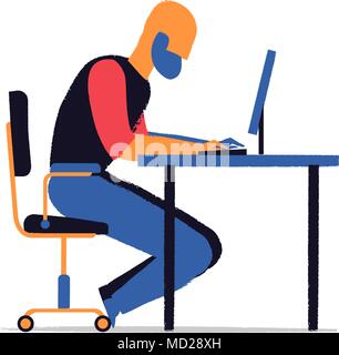 Man work hard at your laptop on the desk Stock Vector