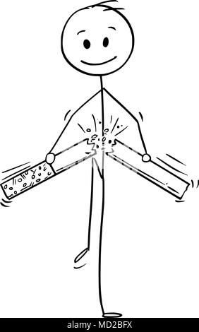 Cartoon of Man Breaking Cigarette as Stop Smoking Metaphor Stock Vector