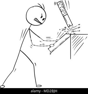 Cartoon of Angry Man Breaking Cigarette as Stop Smoking Metaphor Stock Vector
