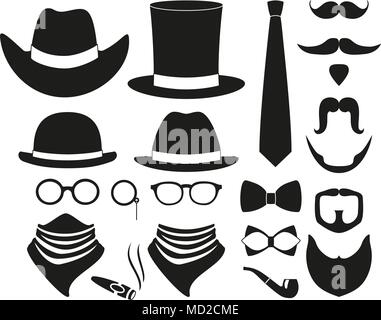 Black and white hipster 21 silhouette element set. Stock Vector