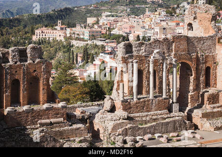Ancient Greek-Roman theatre of Taormina, Sicily. Stock Photo
