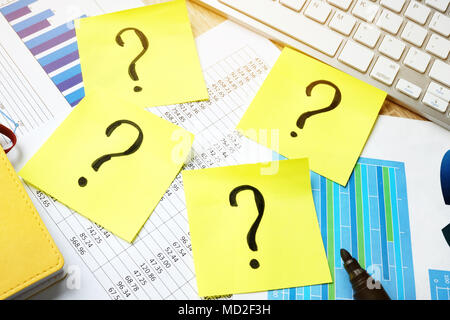 Problems in business. Question marks on sticks. Stock Photo