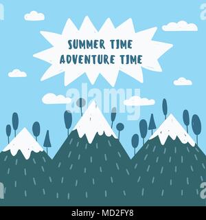 Blue mountains. Sticker and postcard illustration. Stock Vector