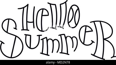 Hello Summer. Handwritten calligraphy quote card or poster. Hand drawn brush ink lettering. Stock Vector