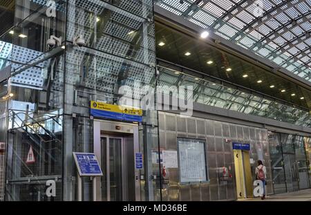 Turin, Italy, Piedmont April 08 2018. Porta Susa station, modern and futuristic structure made of glass and steel. Stock Photo