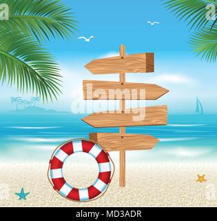 summer wooden sign on tropical beach background Stock Vector Image ...