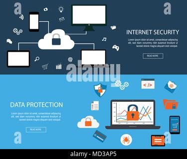 Set of flat design concepts for Internet Security and Data Protection Stock Vector