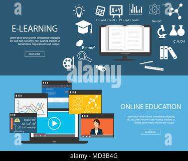 Flat designed banners for Online Education Stock Vector