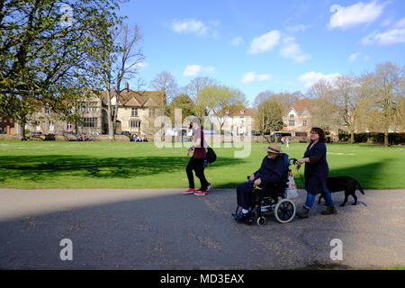Salisbury, UK.  18th April 2018. Blue skies and warm weather bring tourists and shoppers to the city of Salisbury after Wiltshire Council promoted the City of salisbury is open after the recent nerve agent attack on former russian spy Sergei Skripal and his daughter Yulia  Forecasters predict a mini heatwave across the UK. With temperatures reaching 25 degrees in London and slightly cooler elsewhere. 14 degrees predicted for Salisbury.  The sunshine should last a few days. Credit Paul Chambers Alamy Live News. Stock Photo