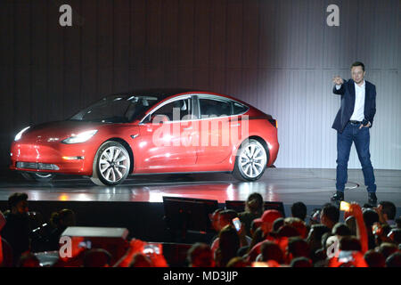 FILED - 28 July 2017, USA, California, Fremont: Tesla CEO Elon Musk at the presentation of the first vehicle of the more reasonable Tesla vehicle Model 3 at the Tesla factory premises. Photo: Andrej Sokolow/dpa Stock Photo