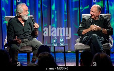 Los Angeles, California, USA. 18th Apr, 2018. TOMMY CHONG (left) and CHEECH MARIN discuss their careers during the GRAMMY Museum's 40th anniversary celebration of their film, 'Up in Smoke. Credit: Brian Cahn/ZUMA Wire/Alamy Live News Stock Photo