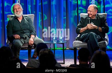 Los Angeles, California, USA. 18th Apr, 2018. TOMMY CHONG (left) and CHEECH MARIN discuss their careers during the GRAMMY Museum's 40th anniversary celebration of their film, 'Up in Smoke. Credit: Brian Cahn/ZUMA Wire/Alamy Live News Stock Photo