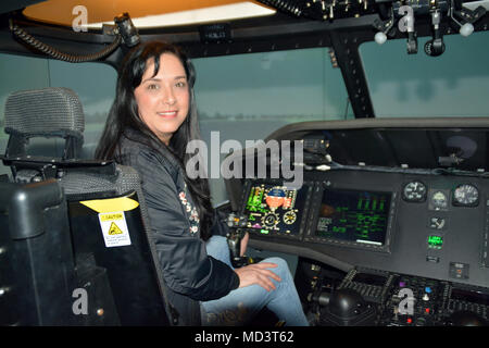 Naval Air Station Jacksonville is a United States Navy installation in Jacksonville, Florida. On March 14, 2018, a teacher from Douglas MacArthur High School in San Antonio participated in a helicopter simulation mission at the Paul F. Nelson Helicopter Training Facility during Navy Recruiting District San Antonio’s annual Educators Orientation Visit. The archival image records the simulator training activity. Stock Photo