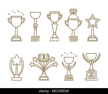 Icons awards cups set Stock Vector