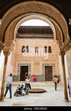 Granada, Andalusia, Spain - April 23rd, 2006 : Tourists in the Gilded Room (Cuarto Dorado) of the Mexuar within the Alhambra palace and fortress compl Stock Photo