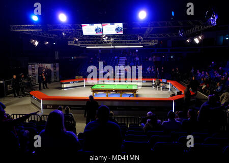 Snooker table at Welsh Open Snooker tournament, 2018. Stock Photo