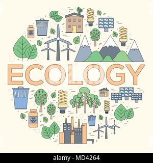 Thin line natural resources modern illustration concept. Infographic way from ecology to clean energy. Icons on isolated white background. Flat vector template design for web and mobile application Stock Vector