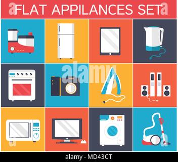 Flat modern kitchen appliances set icons concept. Vector illustration design. Template for website and mobile appliance Stock Vector