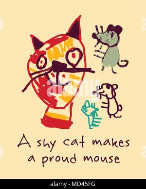 Cat and mouse poster sign. Stock Vector