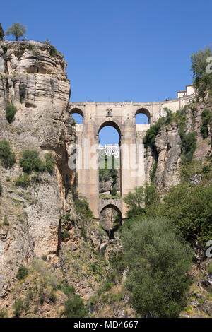 Puente Nuevo new bridge and the white town perched on cliffs, Ronda, Andalucia, Spain, Europe Stock Photo