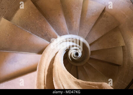 Looking down on stone spiral staircase inside the Iglesia de Santa Maria la Mayor church, Ronda, Andalucia, Spain, Europe Stock Photo