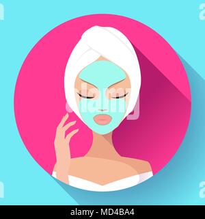 Spa Woman applying Facial cleansing Mask. Beauty Treatments Stock Vector