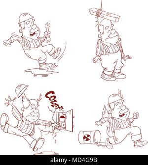 Set of Construction worker, Accident working, safety first, health and safety, vector illustration Stock Vector