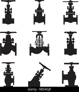 Set of various types for pipe equipment. Silhouette vector Stock Vector