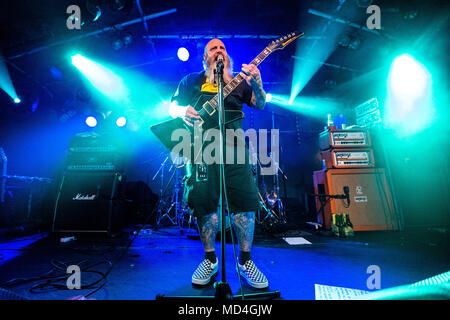 Norway, Bergen - April 15, 2018. The American sludge metal band Crowbar performs a live concert at Hulen in Bergen. Here guitarist and vocalist Kirk Windstein is seen live on stage. (Photo credit: Gonzales Photo - Jarle H. Moe). Stock Photo