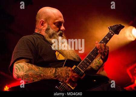 Norway, Bergen - April 15, 2018. The American sludge metal band Crowbar performs a live concert at Hulen in Bergen. Here guitarist and vocalist Kirk Windstein is seen live on stage. (Photo credit: Gonzales Photo - Jarle H. Moe). Stock Photo