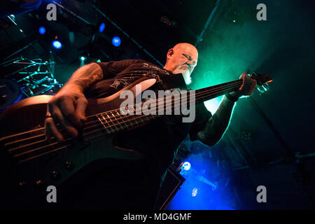 Norway, Bergen - April 15, 2018. The American sludge metal band Crowbar performs a live concert at Hulen in Bergen. Here bass player Todd Strange is seen live on stage. (Photo credit: Gonzales Photo - Jarle H. Moe). Stock Photo