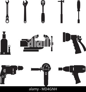 Power tools and hand tool for repairing and manufacturing. Silhouette vector Stock Vector