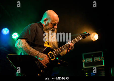 Norway, Bergen - April 15, 2018. The American sludge metal band Crowbar performs a live concert at Hulen in Bergen. Here guitarist and vocalist Kirk Windstein is seen live on stage. (Photo credit: Gonzales Photo - Jarle H. Moe). Stock Photo