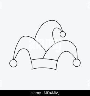Clown jester hat flat black outline design icon. Vector eps10 illustration. Stock Vector