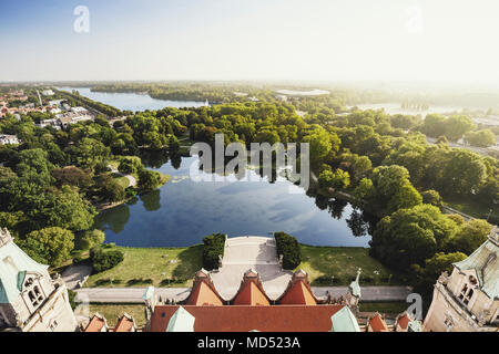 View from the New Town Hall on Maschpark, Maschteich and Maschsee, Hannover, Lower Saxony, Germany Stock Photo