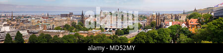 EDINBURGH, UK - AUG 9, 2012: Panoramic aerial view of the Old and New Town of Edinburg during the Olympics and the Fringe Festival Stock Photo
