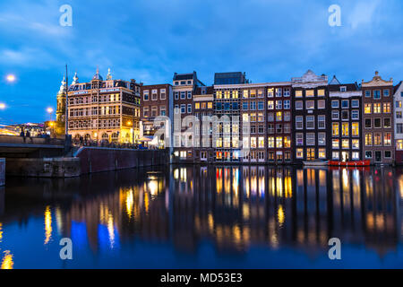 Damrak at night, Amsterdam, Holland, Netherlands Stock Photo