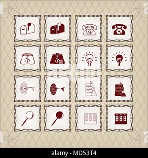 Square Icons in Vintage Style in brown Stock Vector